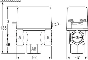Mut Solar 3-ways zonal valve with external thread DN 20, 230 volts
